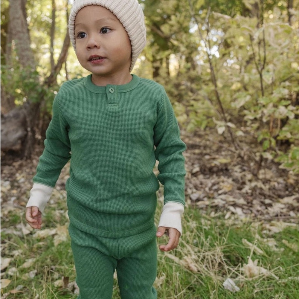 Fin & Vince Waffle Henley Set Fern